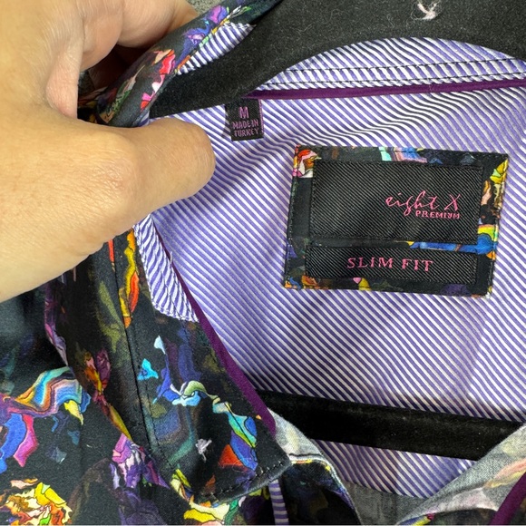 Eight X Premium Abstract Print Button Down Shirt Black Multicolor Size M Cotton - Picture 7 of 15